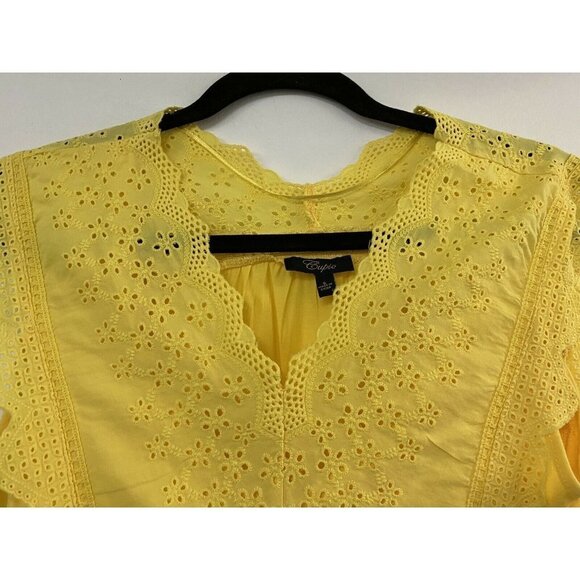 3/$15 SALE - Cupio Women's Yellow Eyelet Detail Tunic Top Blous - Picture 2 of 5